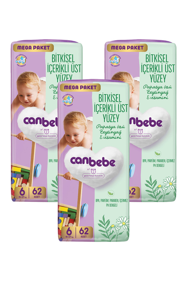 Canbebe Bebek Bezi Mega Paket 6 Beden XL (15-27kg) 62 li x 3 Adet