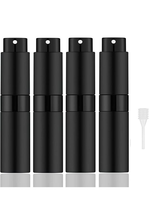 بخاخ عطر صغير محمول قابل لإعادة التعبئة للسفر - 8 مل، أسود غير لامع (4 قطع)، أسود