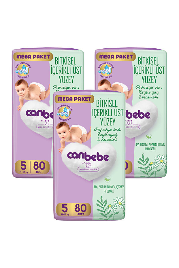 Canbebe Bebek Bezi Mega Paket Junior 5 Beden (11-18kg) 80 li x 3 Adet