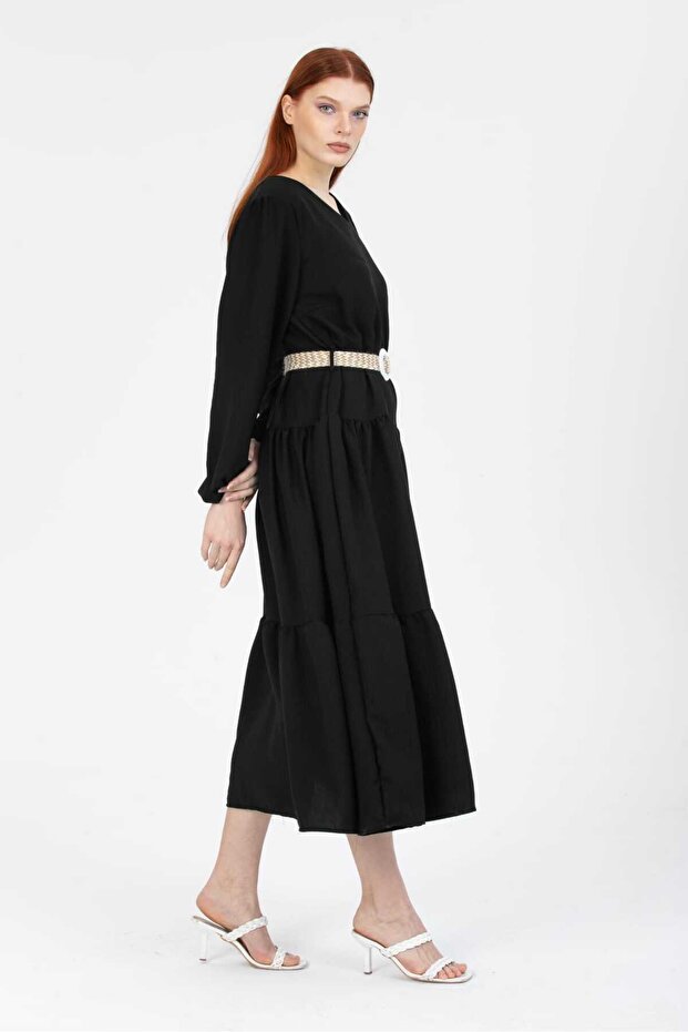 Rochie de in cu mânecă lungă cu curea - 4