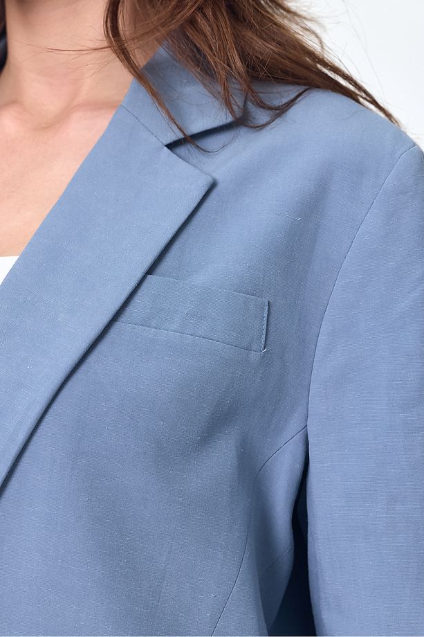 Nob Mavi Keten Kadın Oversize Ceket Pantolon Takim - 2