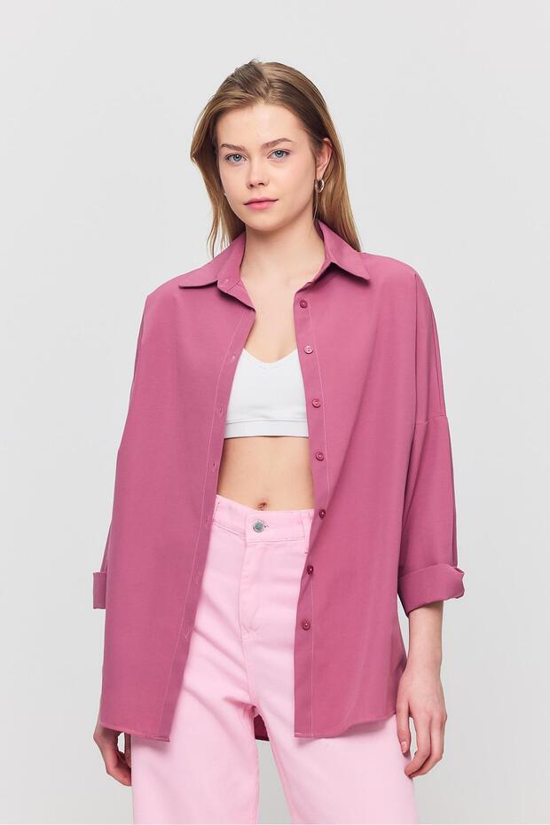 Violet Relaxed Fit Rahat Kesim Basic Gömlek - 6621a - 1
