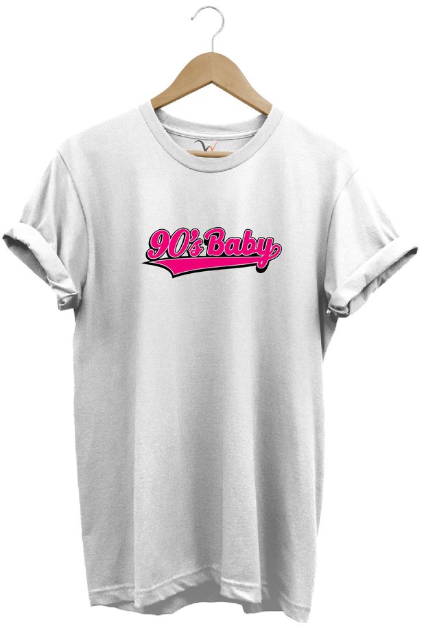 90's Baby 90's Child Printed Stylish 100% Cotton Regular Fit Crew Neck White T-Shirt
