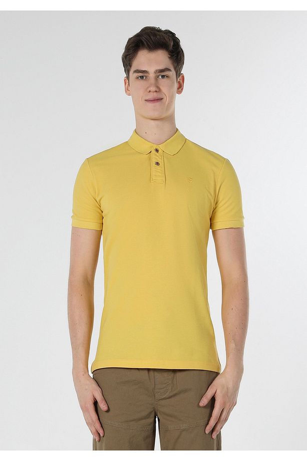 Slim Fit Polo Yaka Erkek Safran Polo Kısa Kol - 4