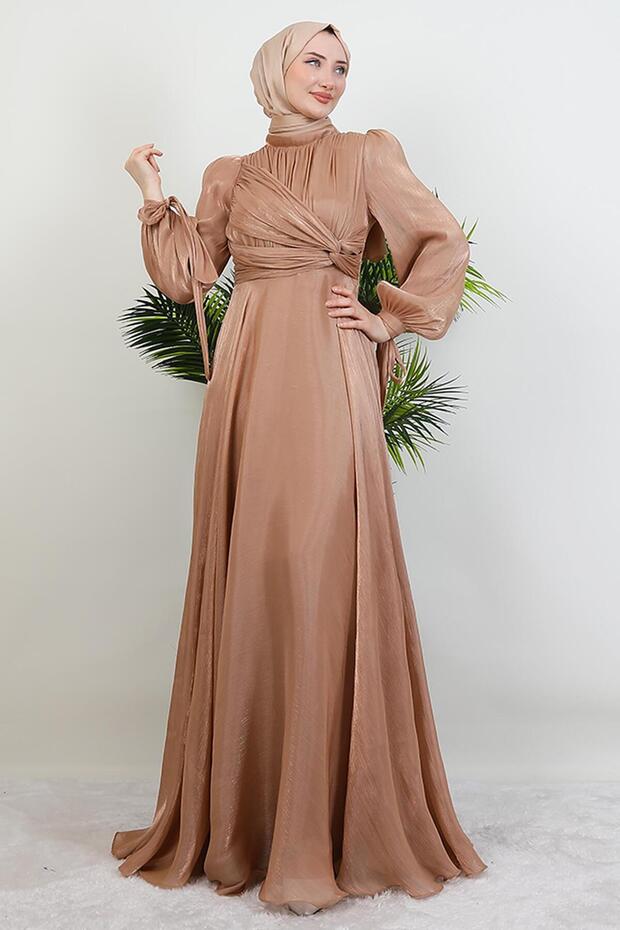 Zambak Silk Evening Dress Sütlükkahve