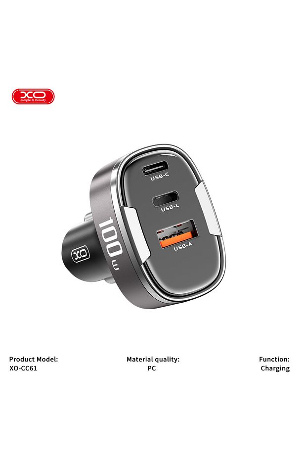 100W Araç Hızlı Şarj Adaptörü CC61,Dijital Ekran|Hızlı Şarj,1x USB-C,1x USB-A,1x Lightning - 5