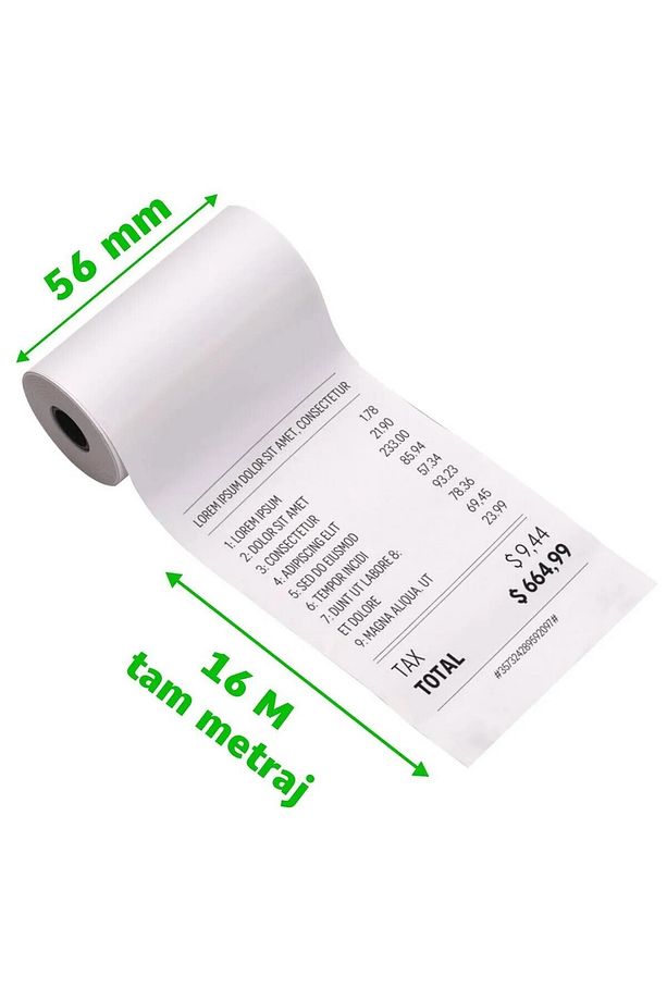 56mm x 16m Termal POS Rulo Kağıt Termal Yazıcı ve Yazar Kasa İçin Uyumlu Net Kalıcı Baskı 10 Adet - 3