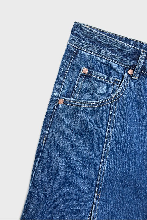 Çift yırtmaçlı denim midi etek - 7