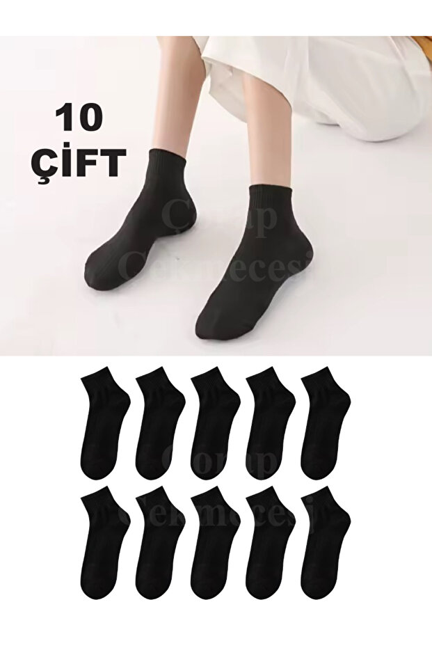 Kısa Konç Kolej Çorap Siyah 10 Çift - 1