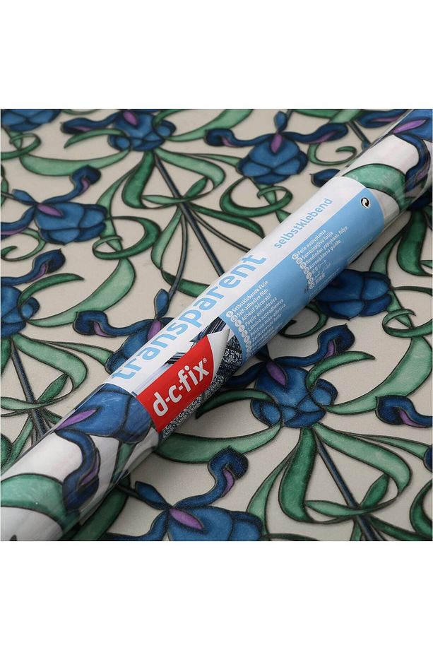 176-0616 Mavi Yeşil Motif Yapışkanlı Cam Vitray Folyo (45 CM X 1 MT) - 2