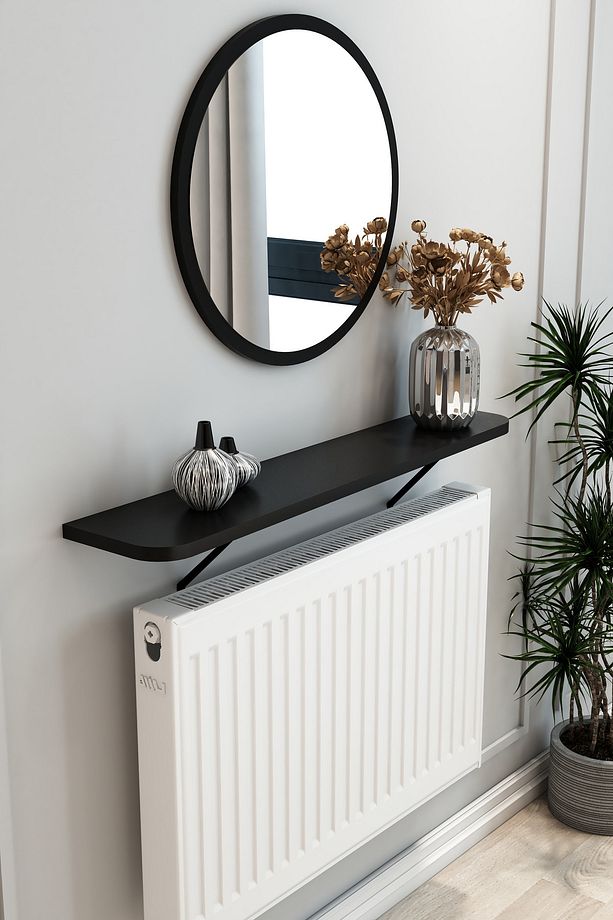 Siyah Petek Üstü Tak Çıkar Uçan Raf & Dresuar Duvar Montajsız Oval Kesim 120 Cm - 2