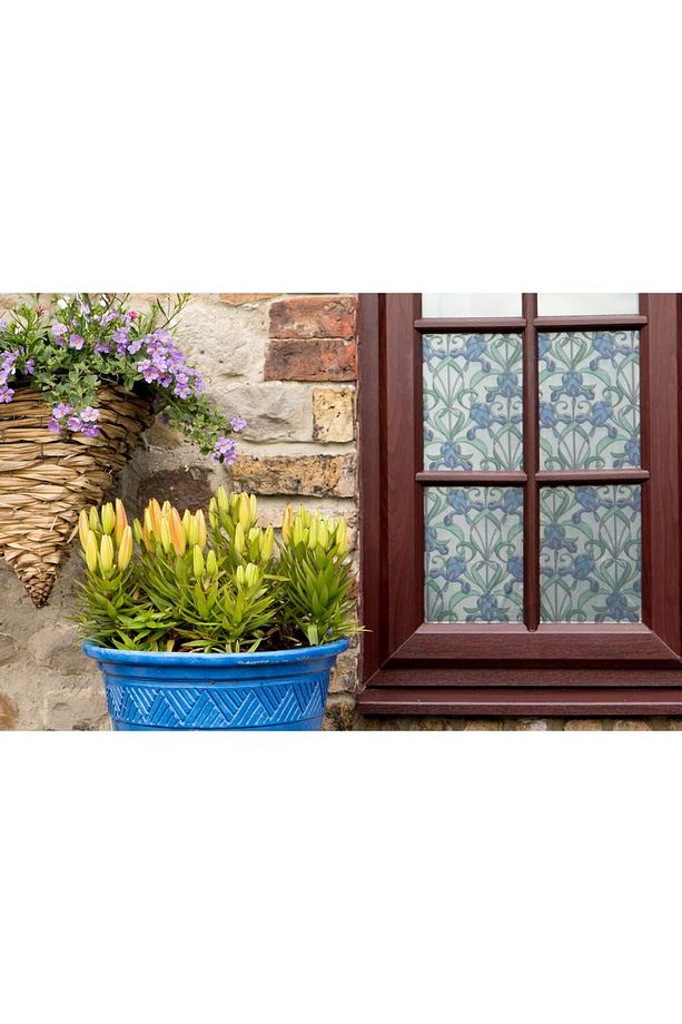 176-0616 Mavi Yeşil Motif Yapışkanlı Cam Vitray Folyo (45 CM X 1 MT) - 3