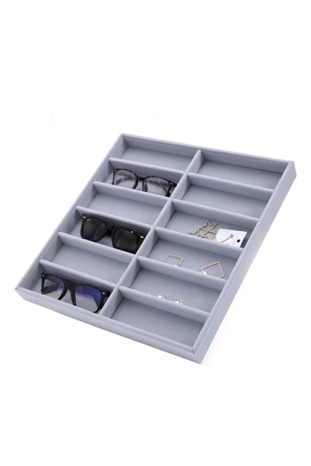 Domestic Production Havana Model Suede Fabric Gray Color 36-38 Cm Drawer Glasses Stand