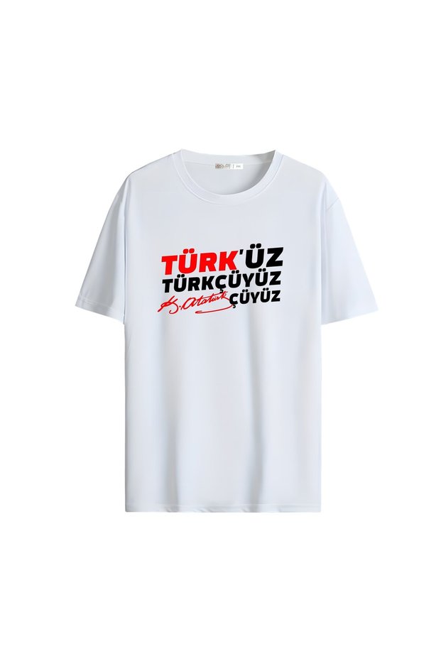 Red White Homeland Love Flag and Atatürk Printed Oversize Unisex T-Shirt 1289