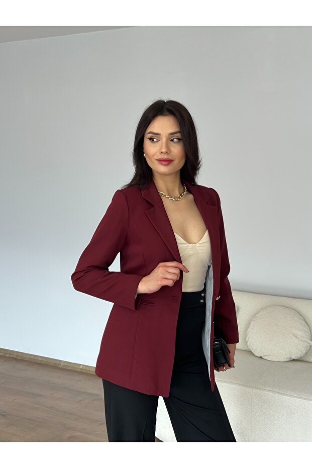 Fletolu Astarlı Slim Blazer Ceket - 1