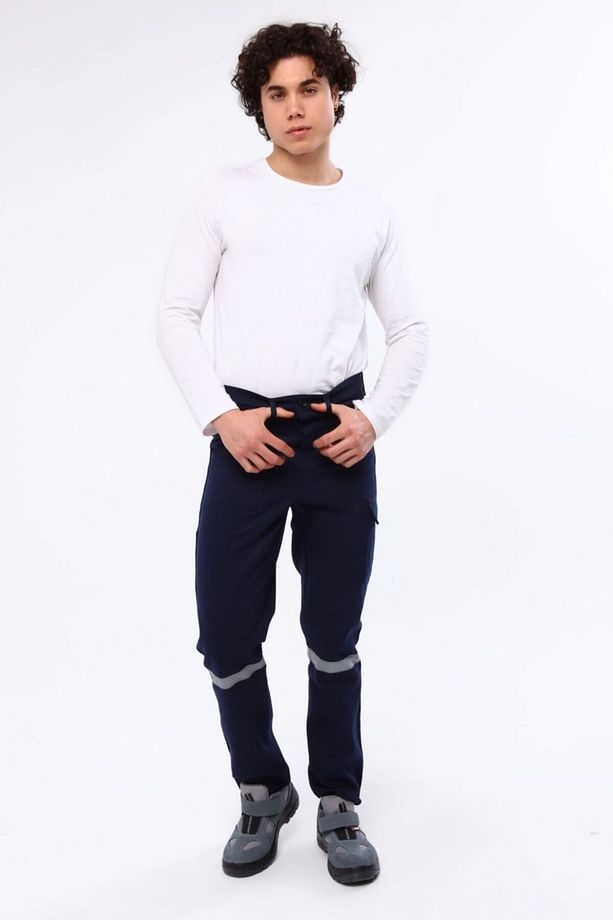 7/7 Gabardin Kışlık Lacivert Işçi Pantolonu Kalın Reflektörlü Iş Pantolonu - 1