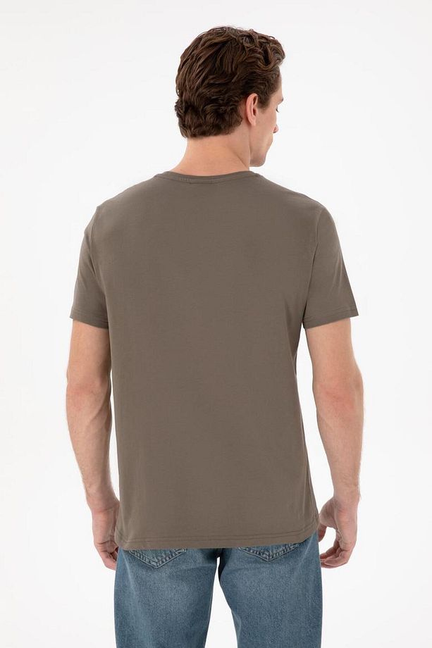 Erkek Regular Fit Bisiklet Yaka Vizon Basic Tişört TEKSPOR208459.1 - 4