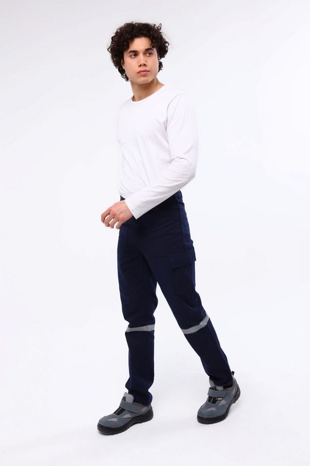 7/7 Gabardin Kışlık Lacivert Işçi Pantolonu Kalın Reflektörlü Iş Pantolonu - 6