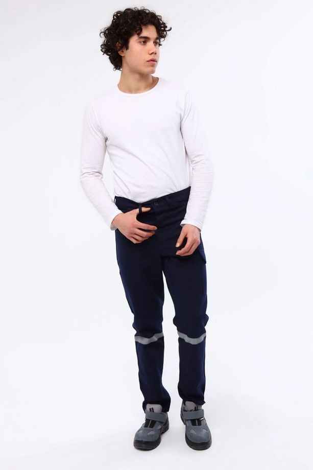 7/7 Gabardin Kışlık Lacivert Işçi Pantolonu Kalın Reflektörlü Iş Pantolonu - 5