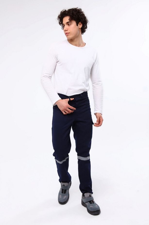 7/7 Gabardin Kışlık Lacivert Işçi Pantolonu Kalın Reflektörlü Iş Pantolonu - 3
