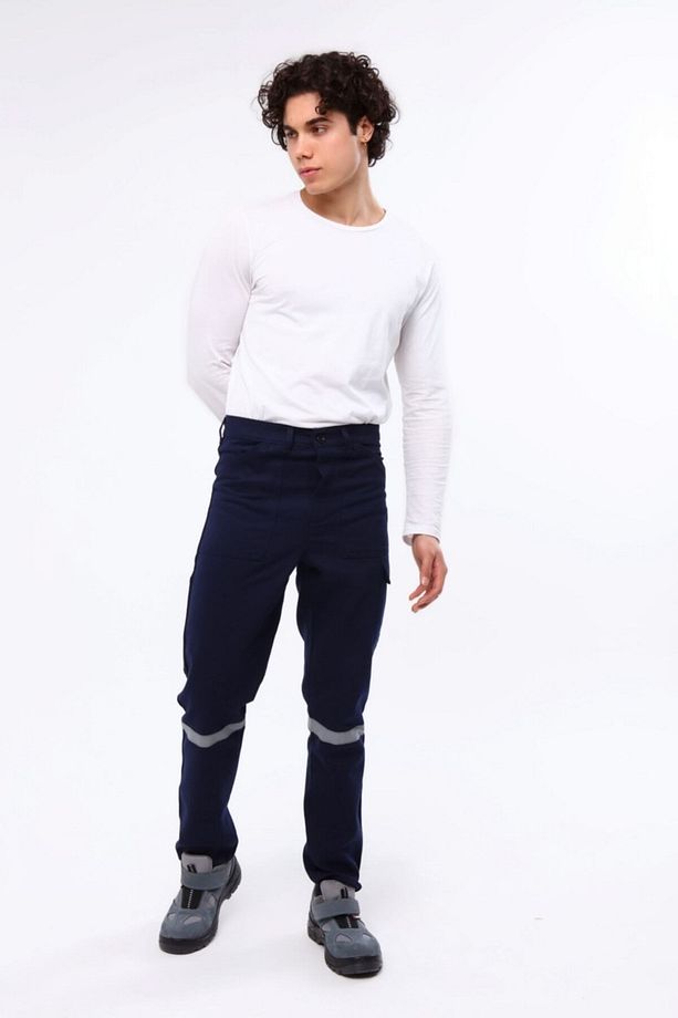 7/7 Gabardin Kışlık Lacivert Işçi Pantolonu Kalın Reflektörlü Iş Pantolonu - 7
