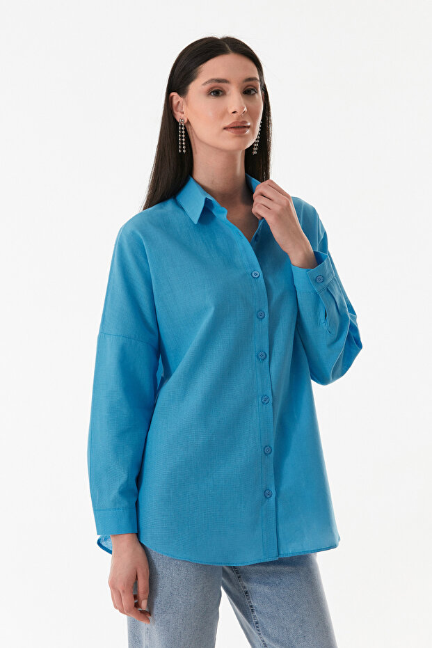 Basic Düğmeli Salaş Gömlek - 3