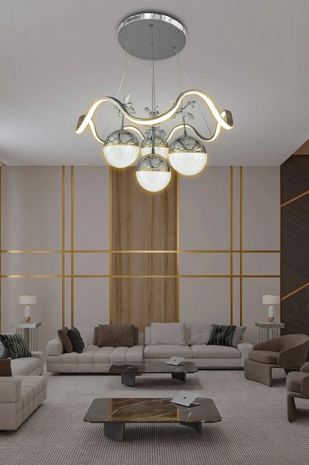 Zikzak 4 Toplu Modern Sarkıt Led Avize - 3 Renk Kumandasız Krom - 2