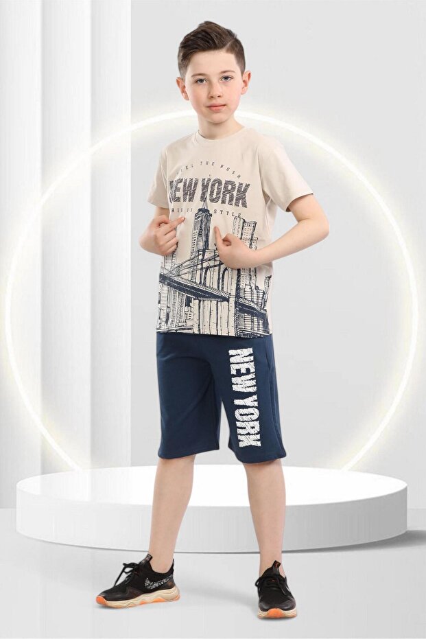 Summer Kids Short Sleeve Shorts Crew Neck Printed T-Shirt Bottom Top Set