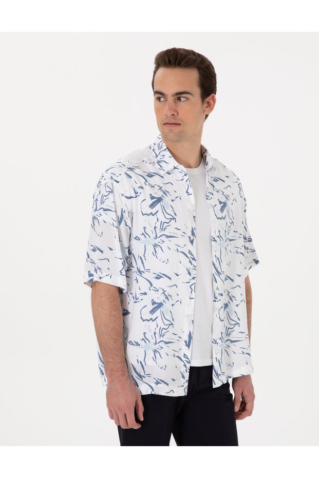Blue Loose Comfortable Fit Short-Sleeved Shirt 50301537-Vr036