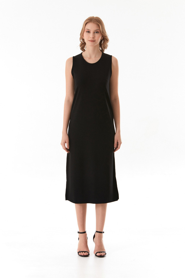 Basic Yırtmaçlı Modal Elbise - 8