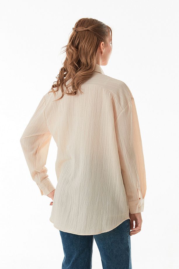 Basic Krep Kumaş Oversize Gömlek - 5