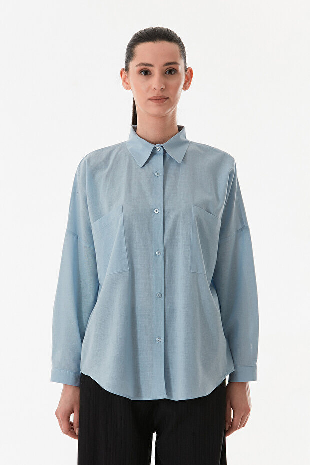 Basic Çift Cepli Oversize Gömlek - 8