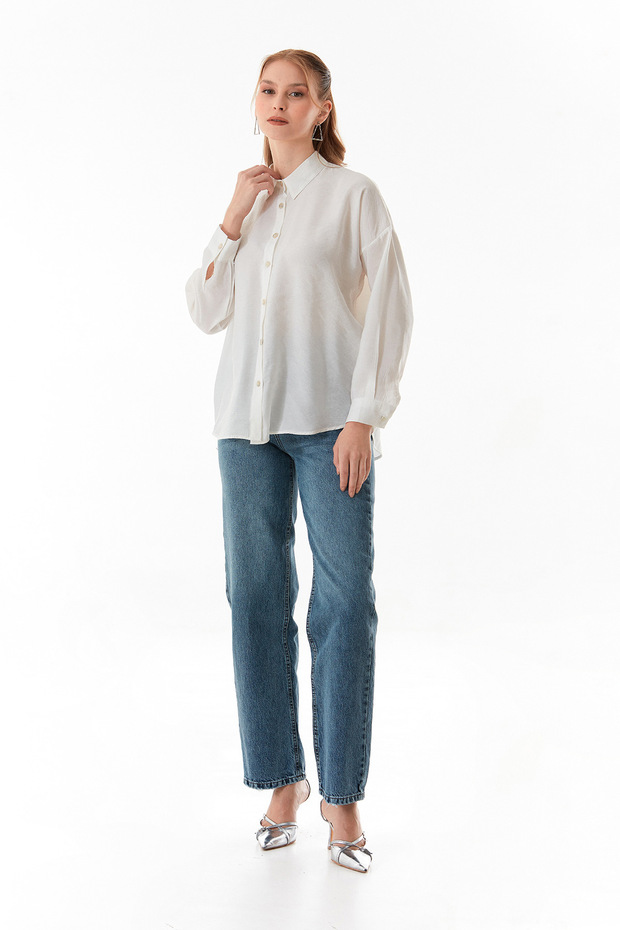Basic Oversize Arkası Uzun Düğmeli Gömlek - 3