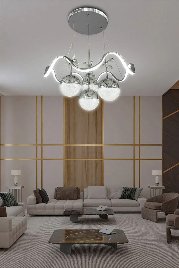 Zikzak 4 Toplu Modern Sarkıt Led Avize - 3 Renk Kumandasız Krom - 3