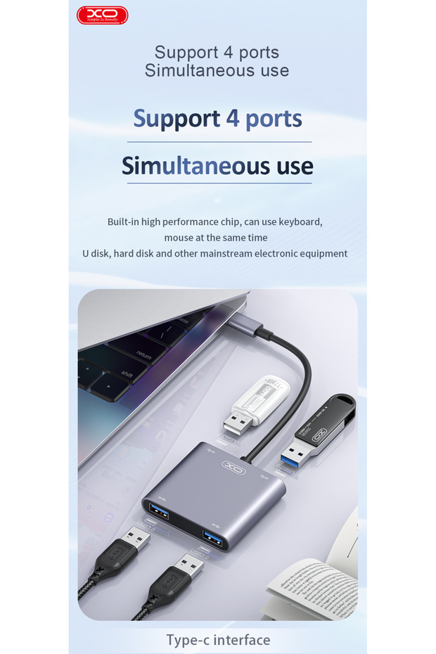 USB 3.0 Dock İstasyonu 4 Port Hub HUB012B, 5Gbps Veri Aktarım Hızı, Tak ve Çalıştır, 15cm Kablo - 2