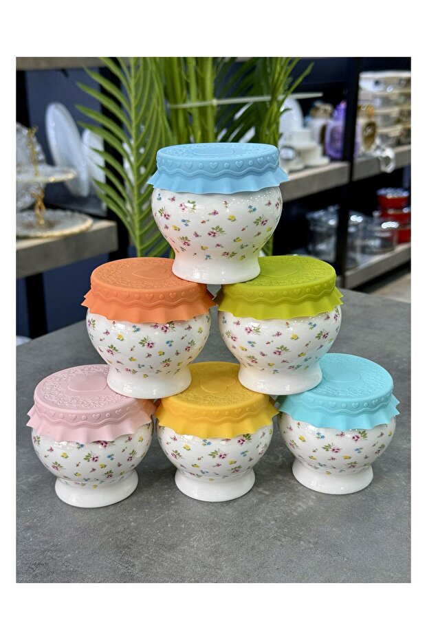 Luxury Enjoy Porcelain Set of 6 Chubby Breakfast with Silicone Covers