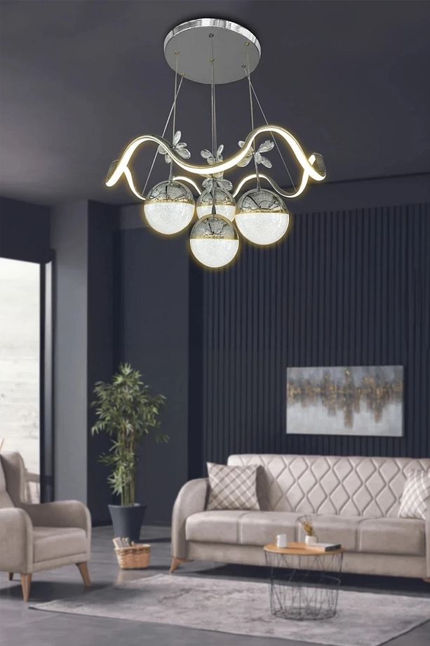 Zikzak 4 Toplu Modern Sarkıt Led Avize - 3 Renk Kumandasız Krom - 1