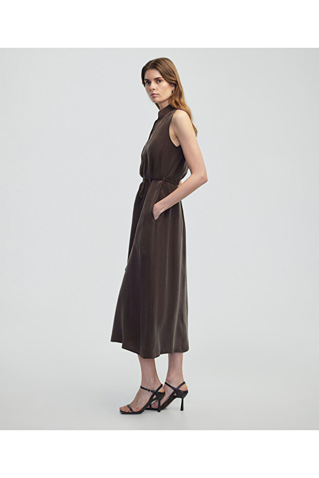 Kuşaklı cupro elbise - 2