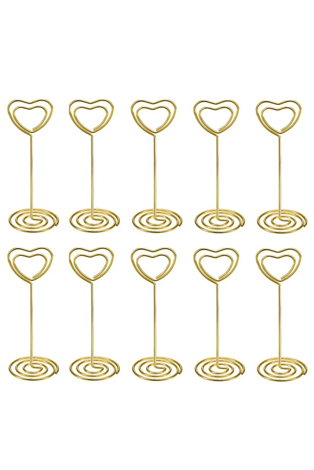 10pcs Gold 10pcs Heart Shape Table Number Name Place Card Holders Stands Picture Memo Note Clips Wed