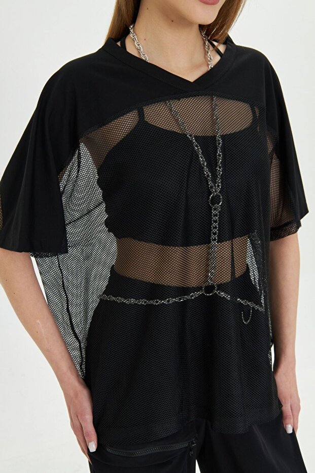 SİYAH FİLE BLUZ - 6