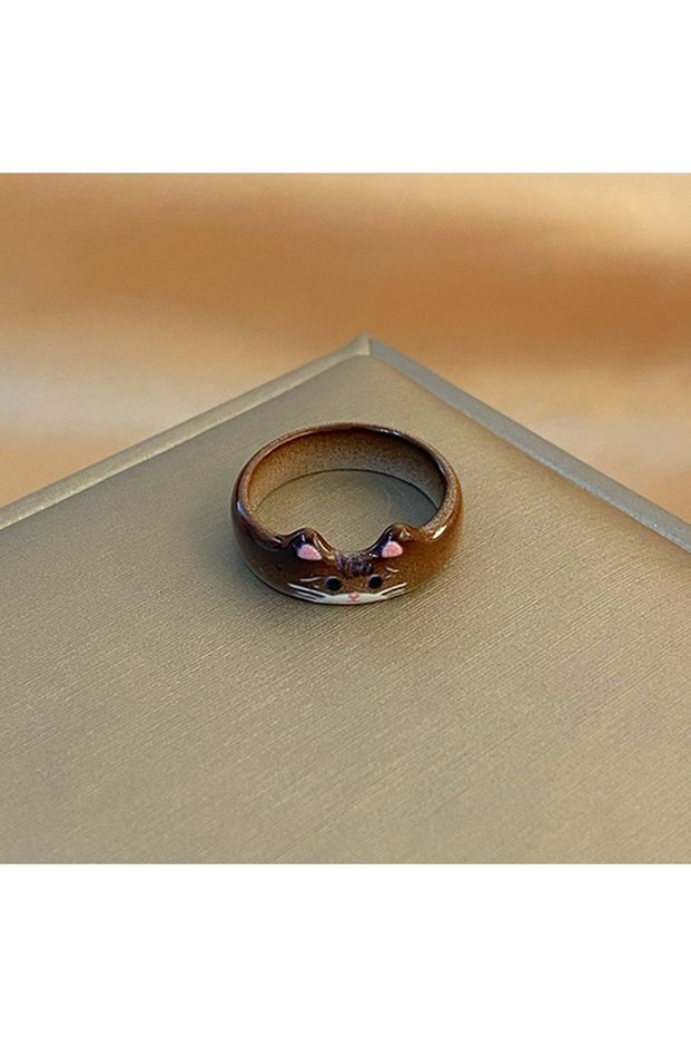 Brown 2026 Fashionable and Creative Cute Cat Enamel Women's Ring Valentine's Day New Year Gift