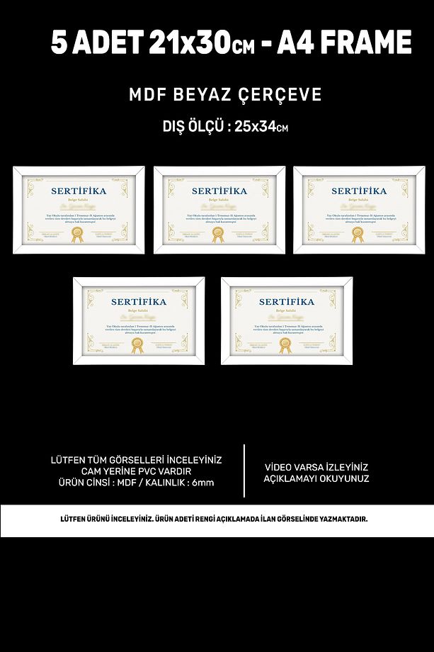5 adet A4 Çerçeve Beyaz Pvcli 21x30 Sertifika Için Çerçeve Diploma Için Çerçeve Belge Için Çerçeve - 1