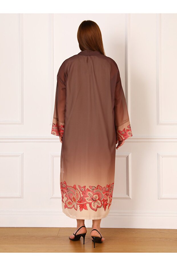 طقم شيفون مقاس كبير - نمط متدرج، بني، أليا - 5