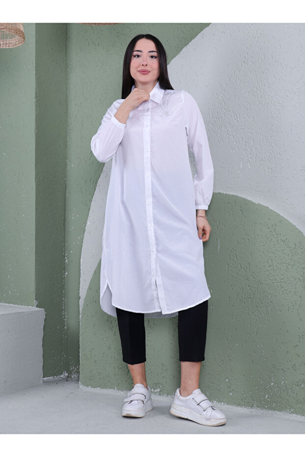 Stone-Embellished Tunic - White - Por La Cara
