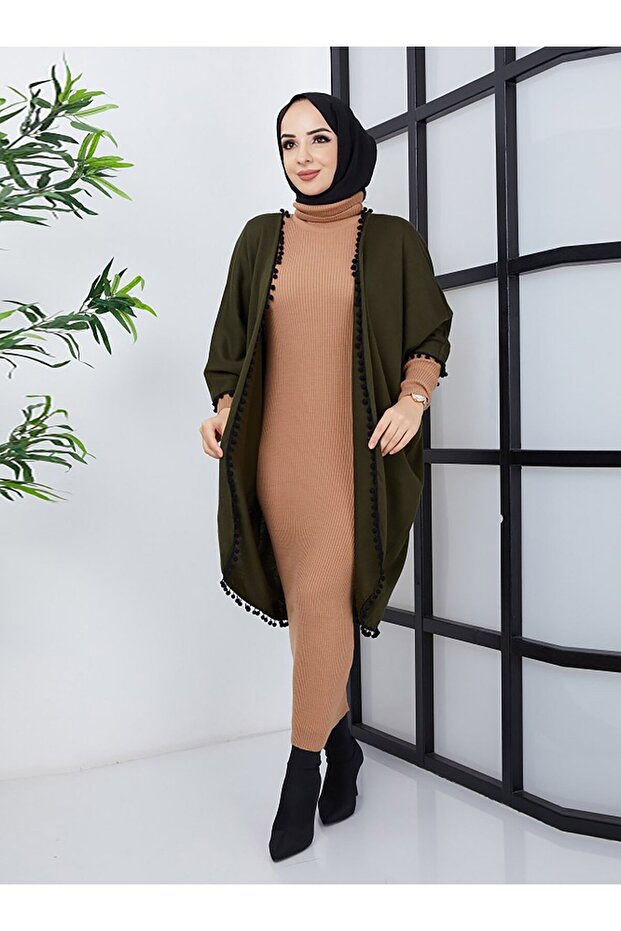 قبعة مسطحة مع شراشيب - كاكي - بوتيك SAHRA