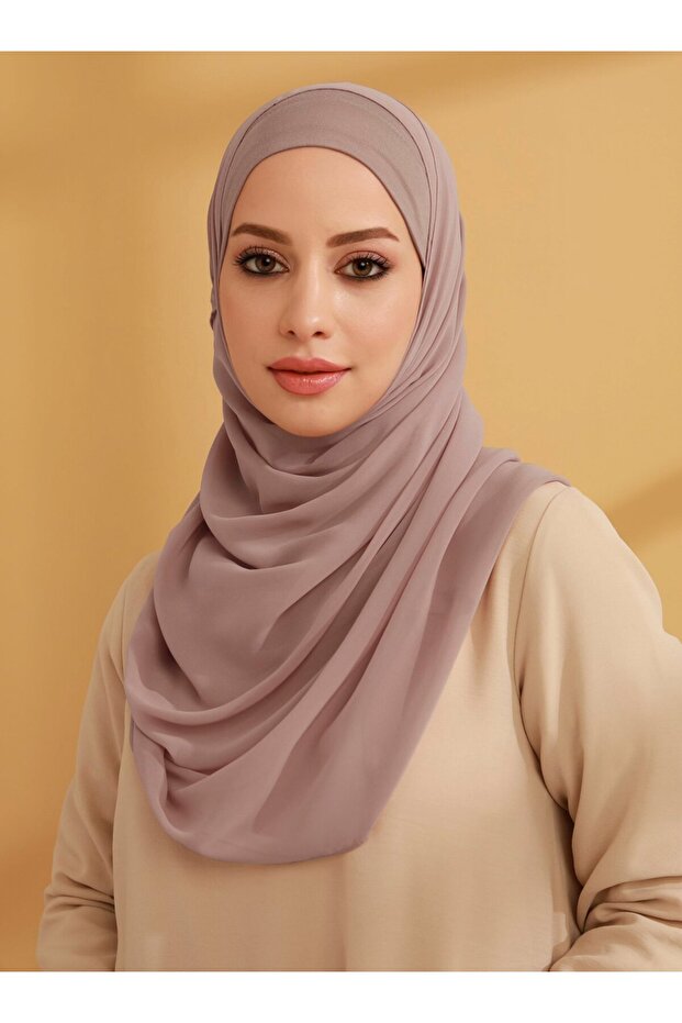 عمامة جاهزة من الشيفون مع بونيه داخلي - لون أرجواني فاتح - ناعم الملمس