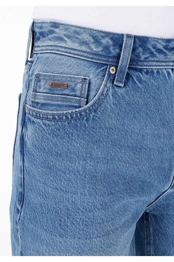 Regular Fit Orta Bel Erkek İndigo Jean Şort - 5