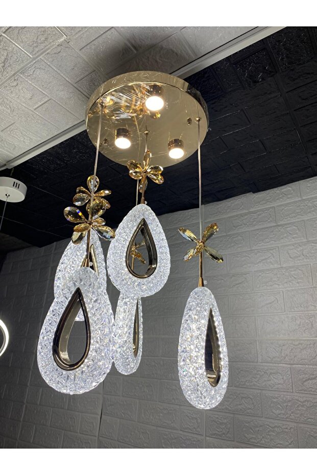 5'Lİ KRİSTAL  DAMLA MODEL LED AVİZE - 1