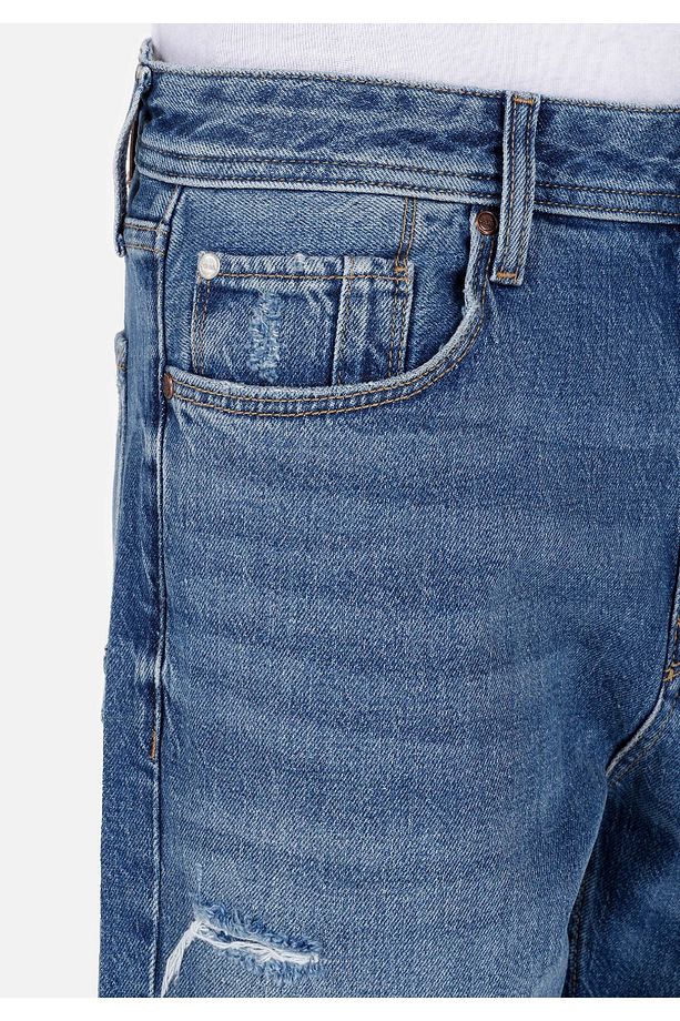 Regular Fit Orta Bel Erkek İndigo Jean Şort - 5