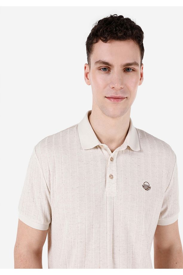 Regular Fit Polo Yaka Düz Erkek Bej Kısa Kol Tişört - 4